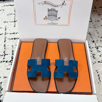 HM 26ss Oran Sandals Blue Brown Suede 617189