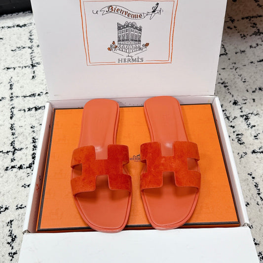 HM 26ss Oran Sandals Pink Taupe Suede Cowhide 617191