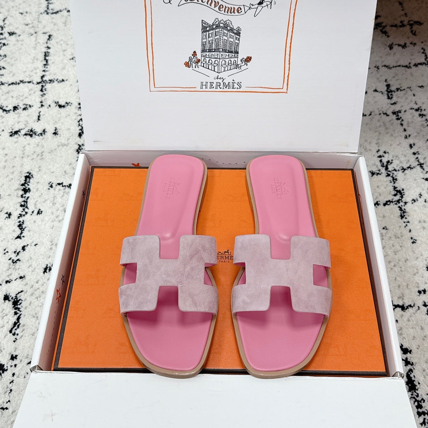 HM 26ss Oran Sandals Pink Suede Cowhide 617195