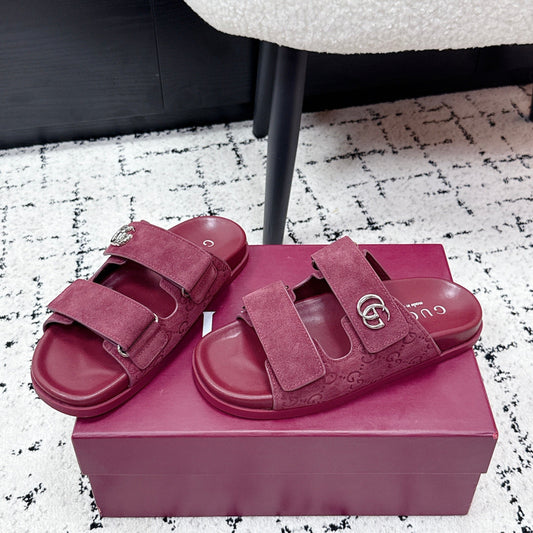 GG 26SS Sandals Burgundy Suede Sheepskin 641459