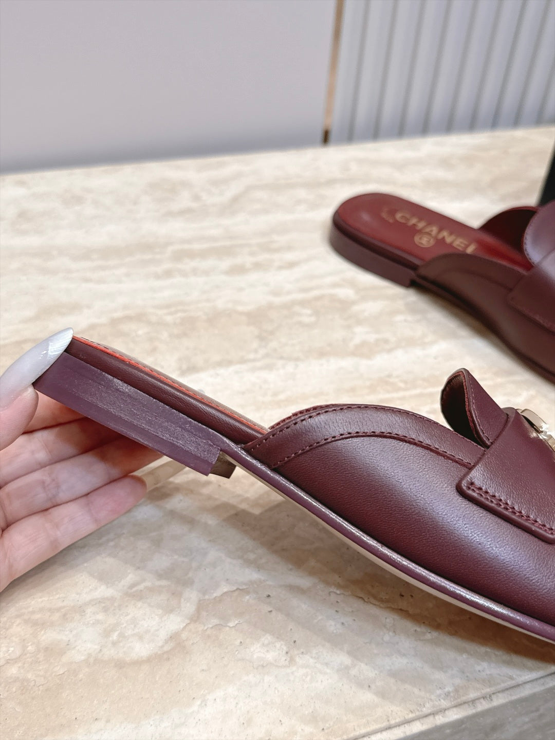 CC 26s Ruffled Mules Burgundy Glossy Sheepskin 992380