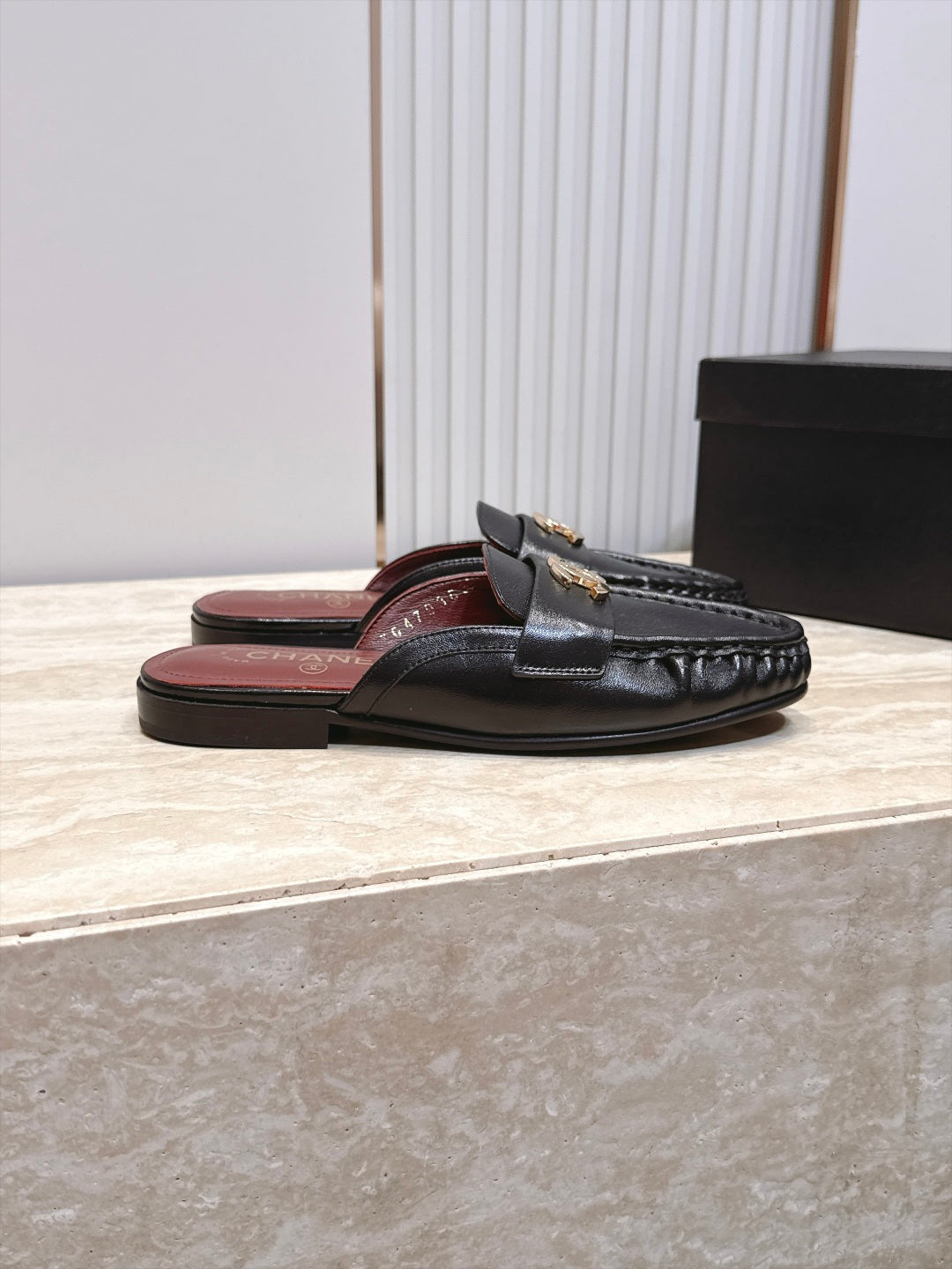 CC 26s Ruffled Mules Black Glossy Sheepskin 992382