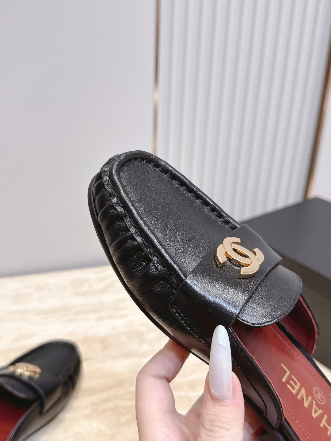 CC 26s Ruffled Mules Black Glossy Sheepskin 992382