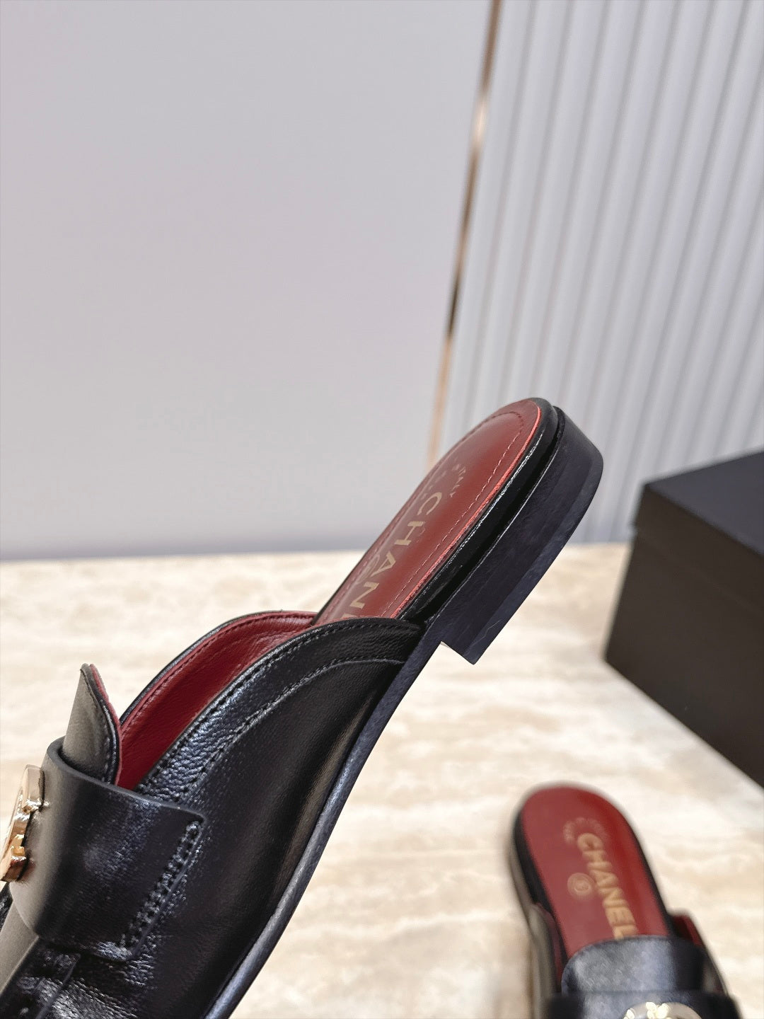 CC 26s Ruffled Mules Black Glossy Sheepskin 992382
