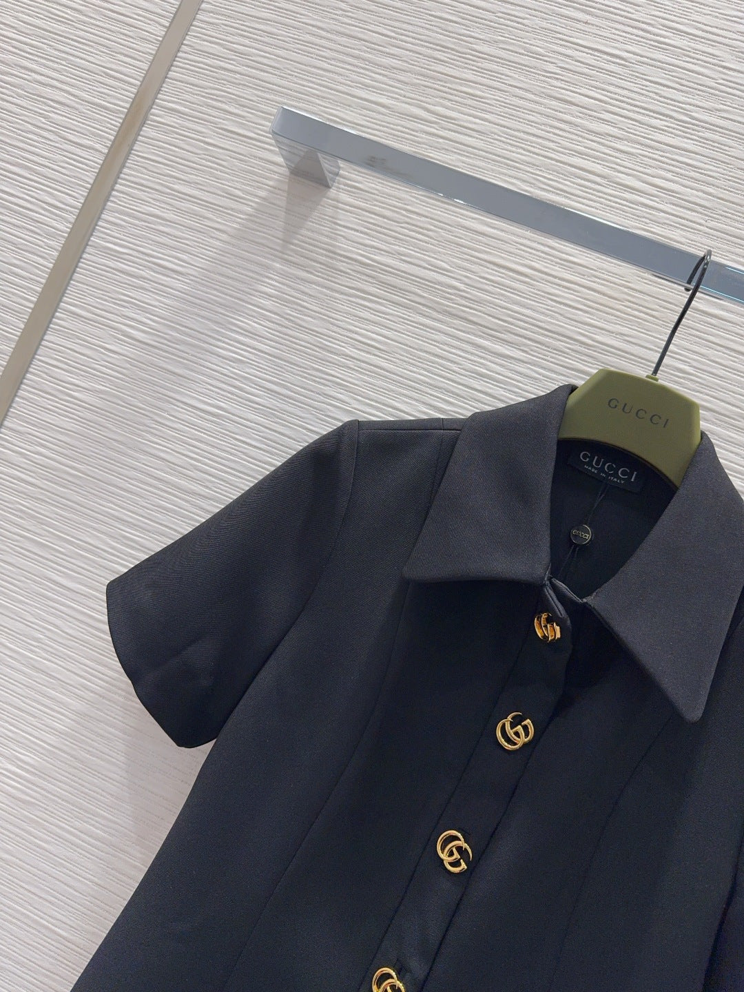 GG Crêpe Dress With Double G Button Black Wool 346685