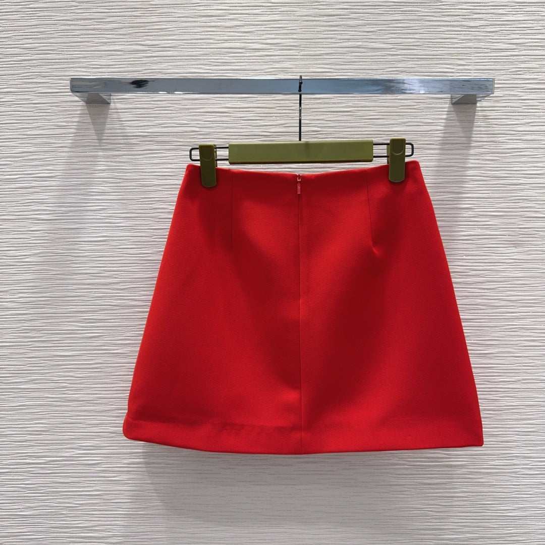 GG Crêpe Skirt With Double G Button Red Wool 346678