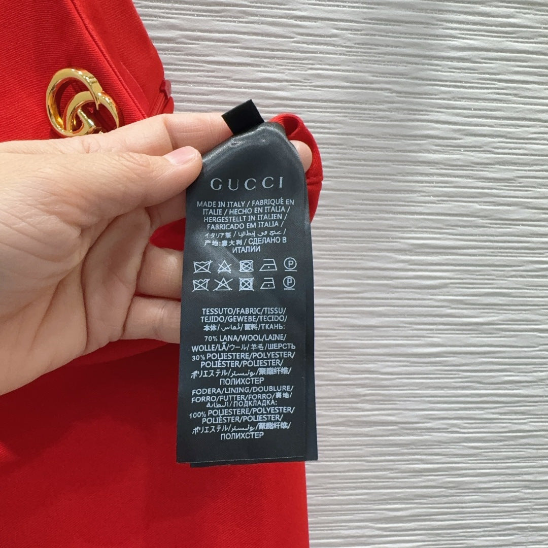 GG Crêpe Skirt With Double G Button Red Wool 346678