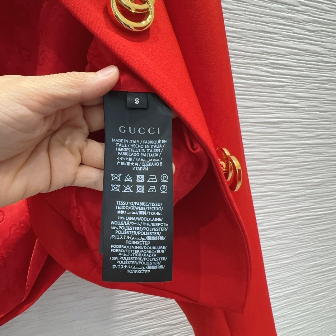 GG Crêpe Jacket With Double G Button Red Wool 346679
