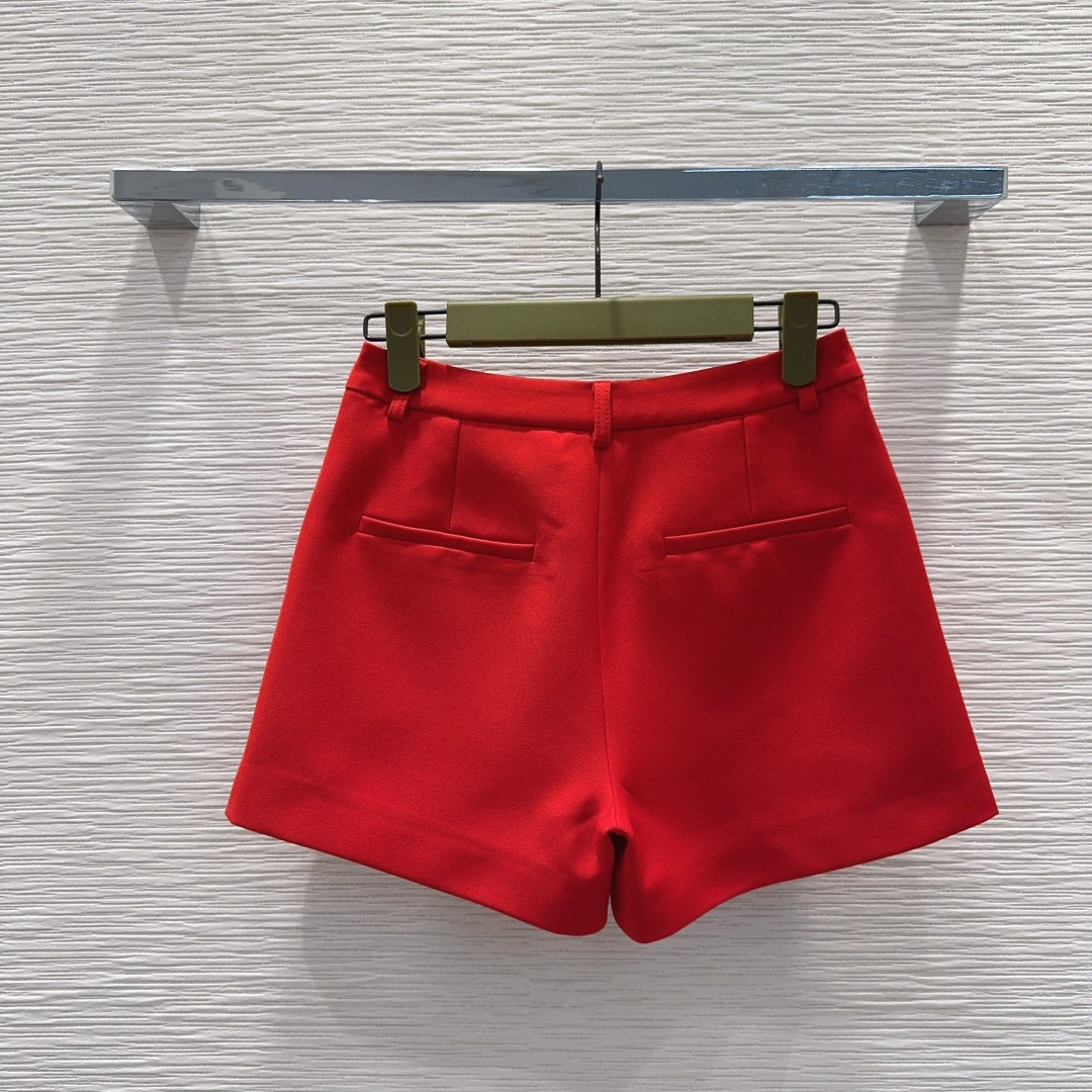GG Crêpe Short With Double G Button Red Wool 346698