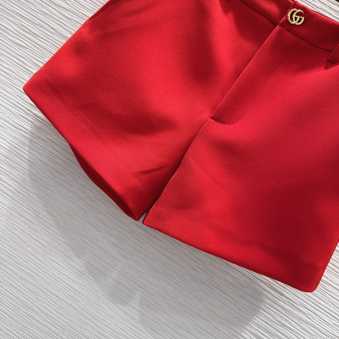 GG Crêpe Short With Double G Button Red Wool 346698