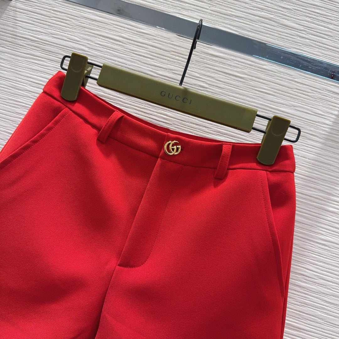 GG Crêpe Short With Double G Button Red Wool 346698