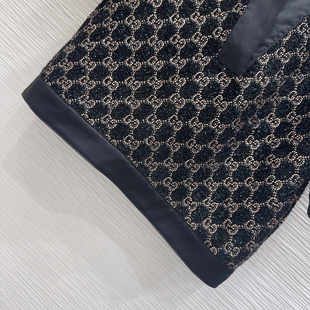 GG Embroidered Lamé T Shirr Wool Tweed 346768