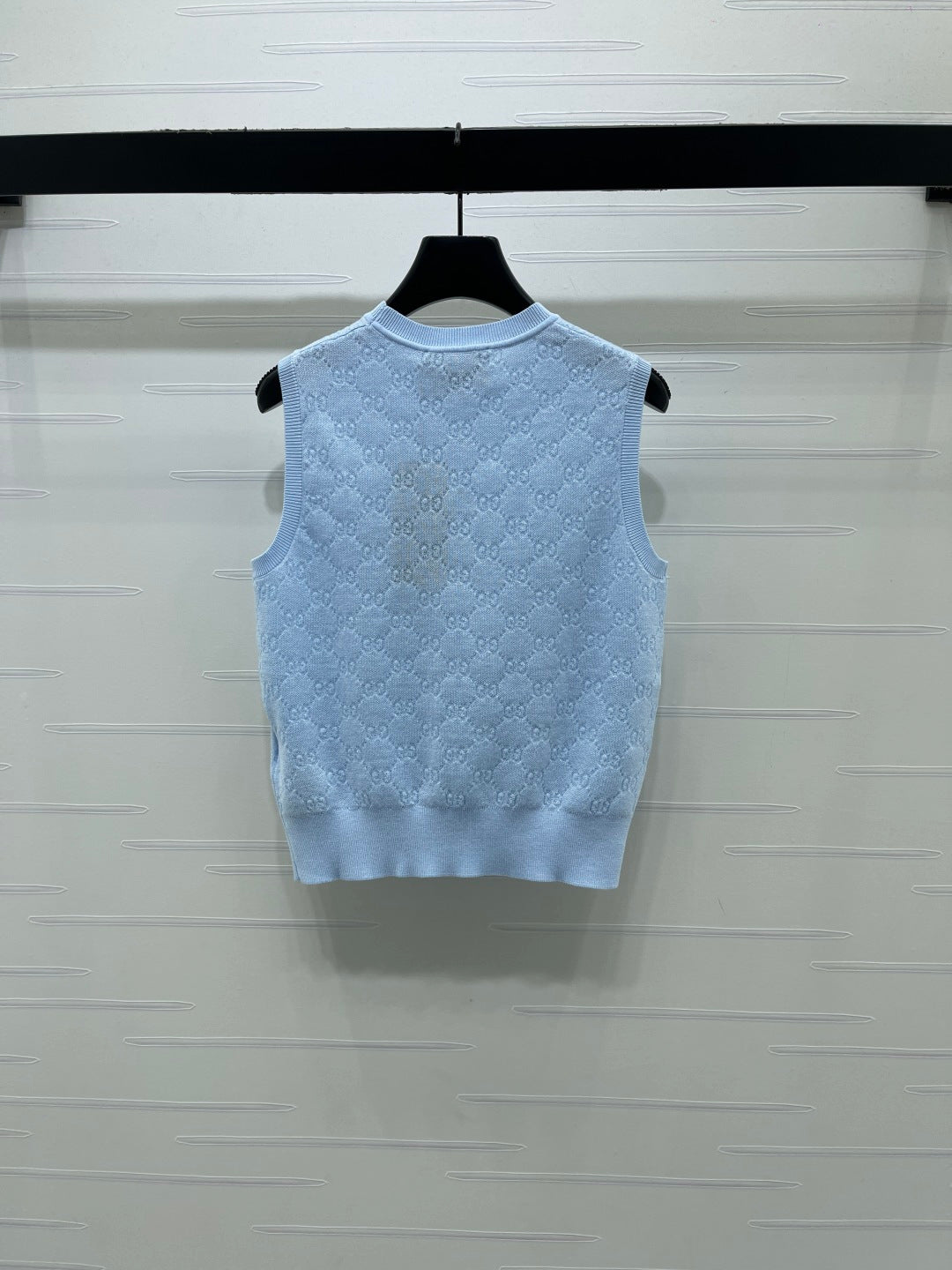 GG Jacquard Crew Neck Knit Vest Light Blue Tencel 397476