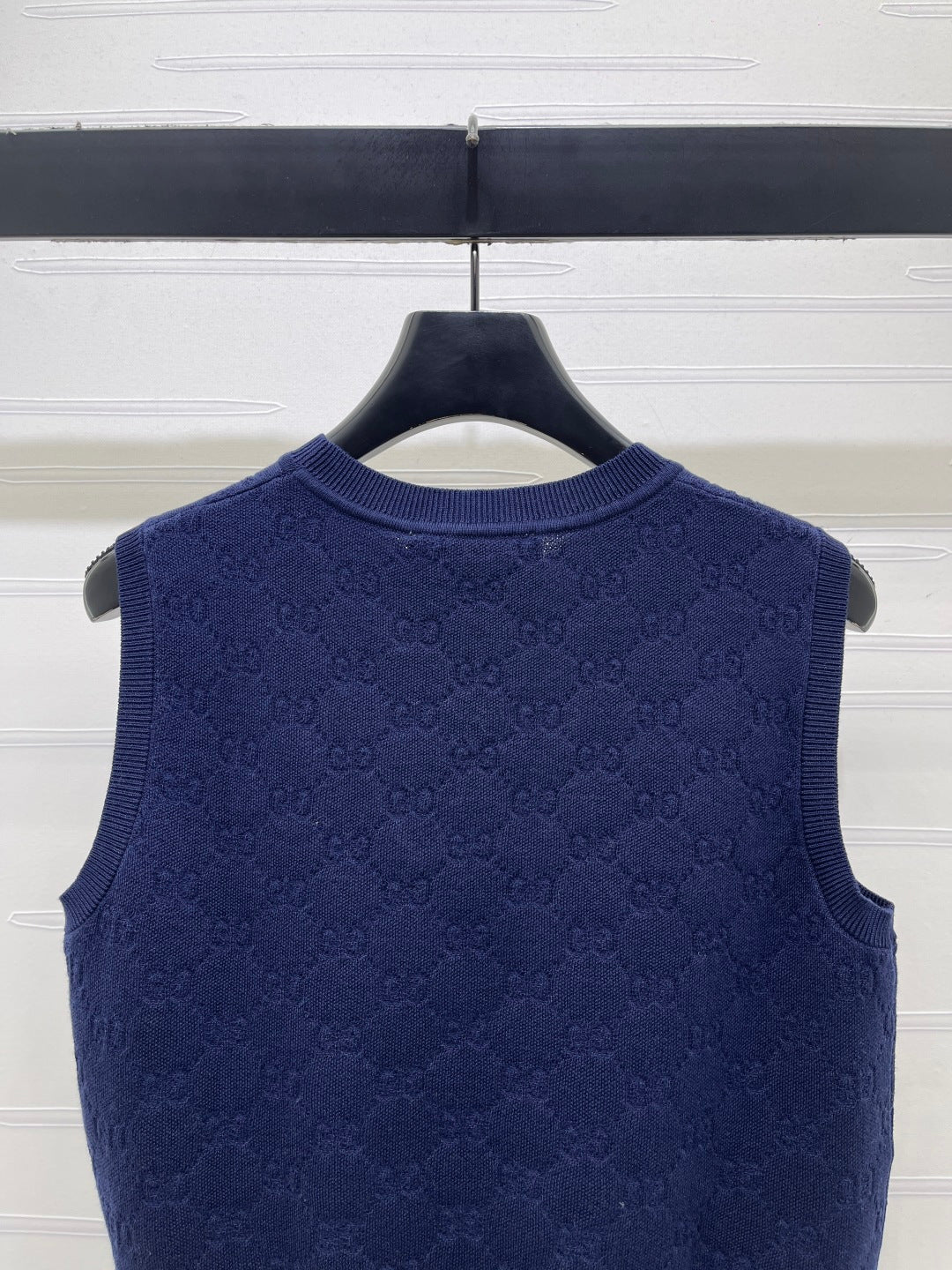 GG Jacquard Crew Neck Knit Vest Black Tencel 397475