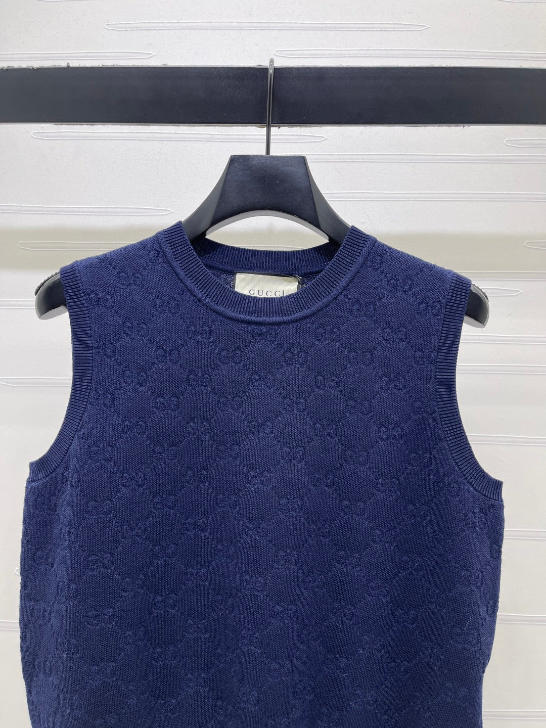 GG Jacquard Crew Neck Knit Vest Black Tencel 397475