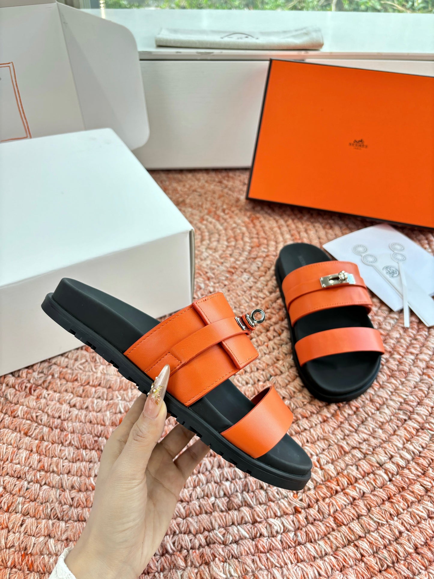 HM Jackson Sandal Orange Black Leather 648476
