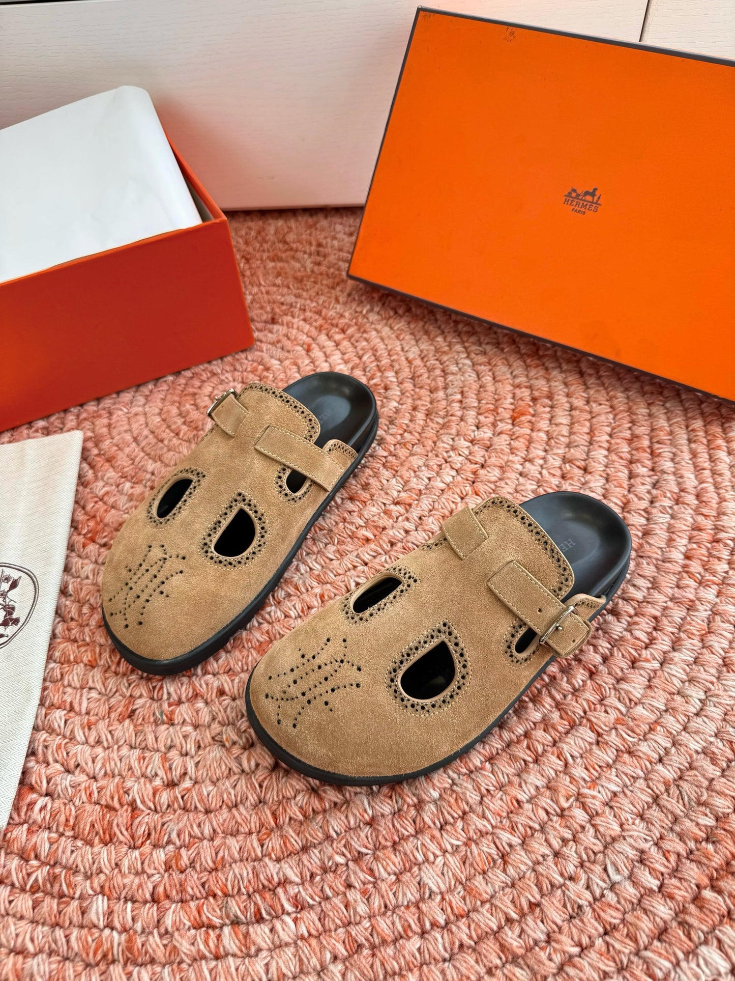 HM Monk Mules Light Brown Suede Leather 648495