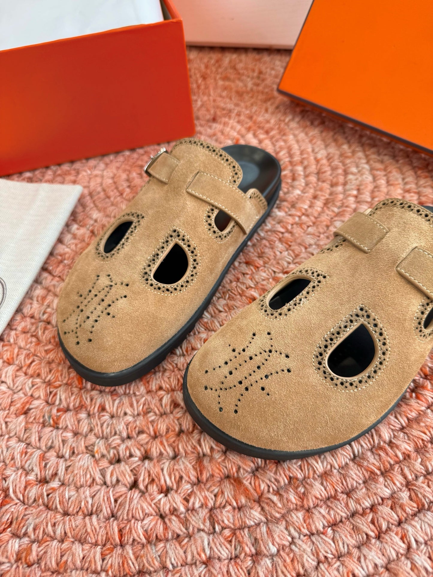 HM Monk Mules Light Brown Suede Leather 648495