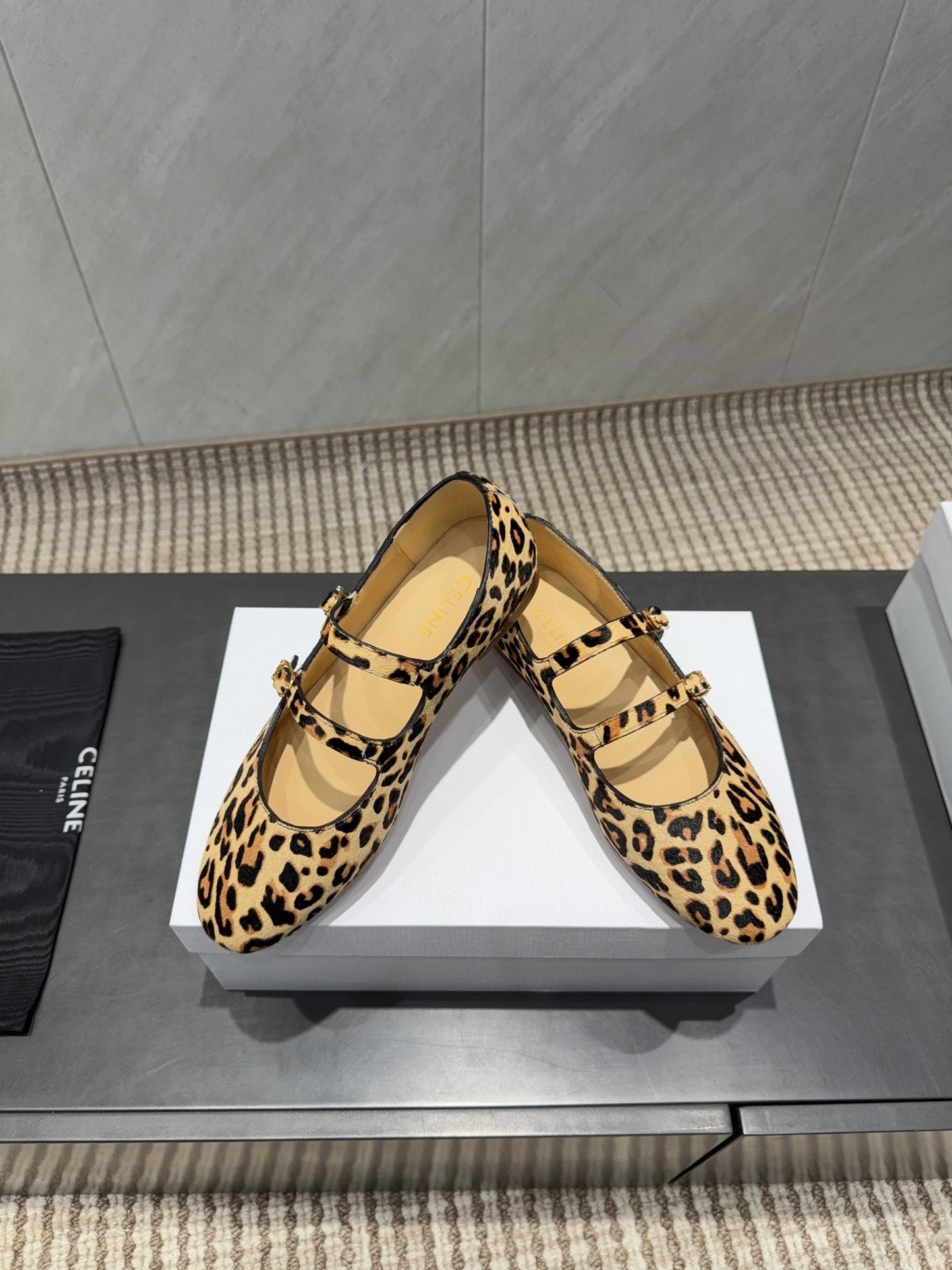 Celine 26 Ballet Flats Leopard Print Suede 614466