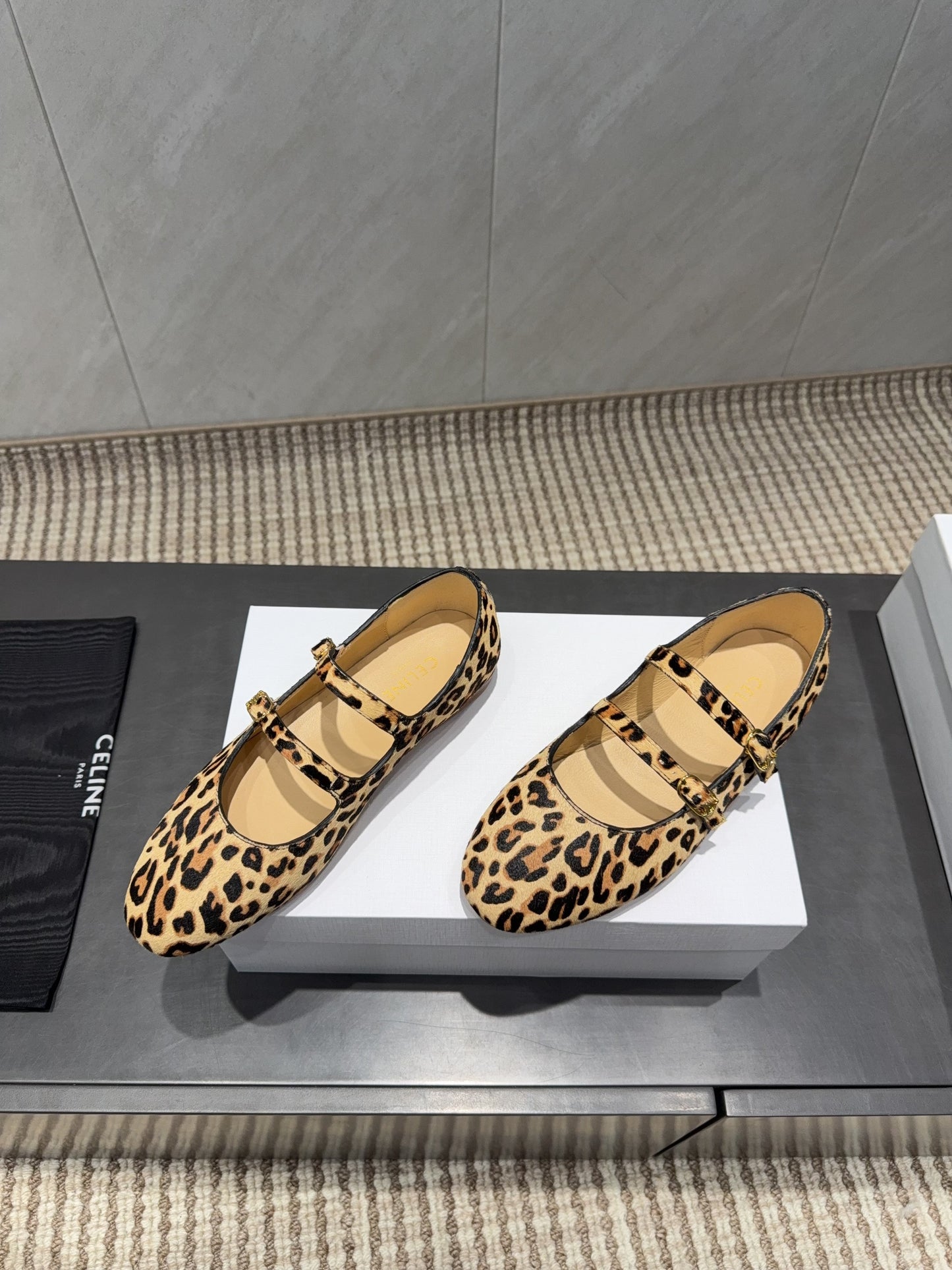 Celine 26 Ballet Flats Leopard Print Suede 614466