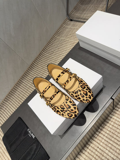 Celine 26 Ballet Flats Leopard Print Suede 614466