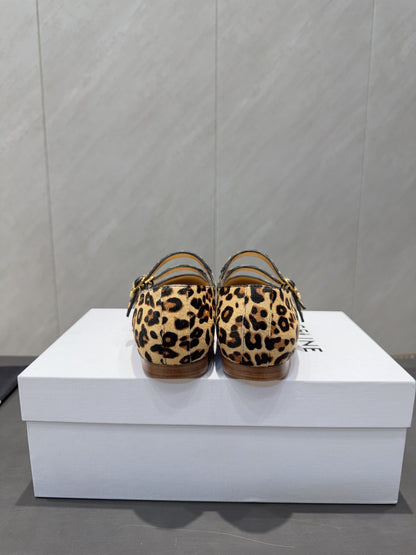 Celine 26 Ballet Flats Leopard Print Suede 614466