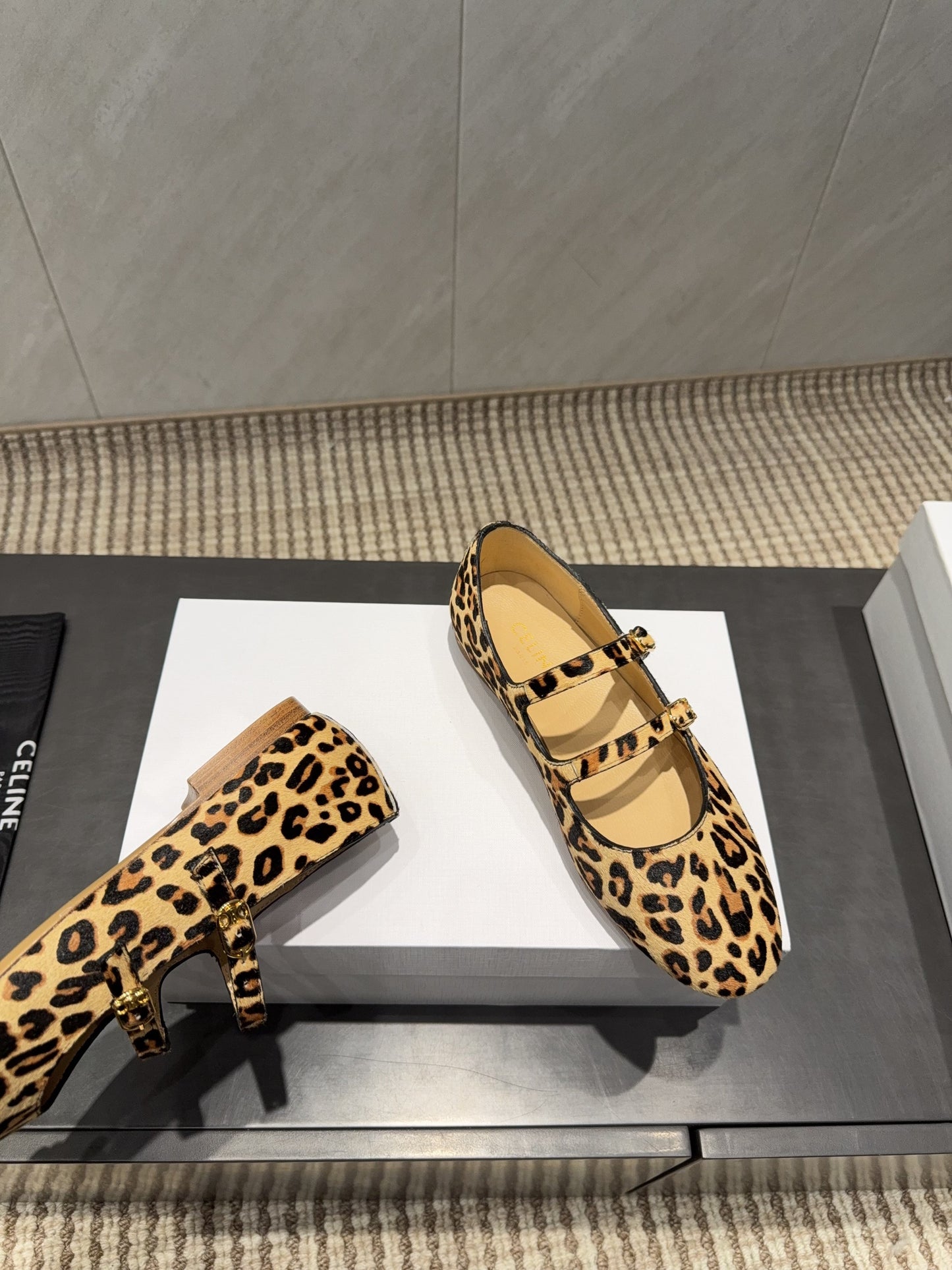Celine 26 Ballet Flats Leopard Print Suede 614466