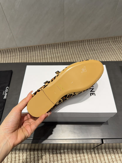 Celine 26 Ballet Flats Leopard Print Suede 614466