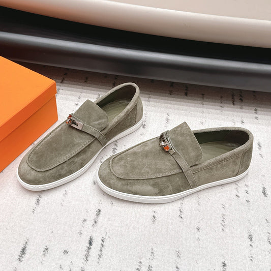 HM 26s Kelly Paris Loafers Oliver Green Suede Silver Hardware