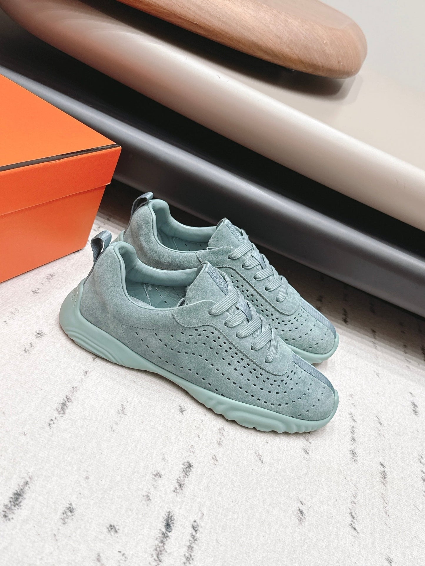 HM 26s Trail Sneakers In Sage Green Perforated Suede