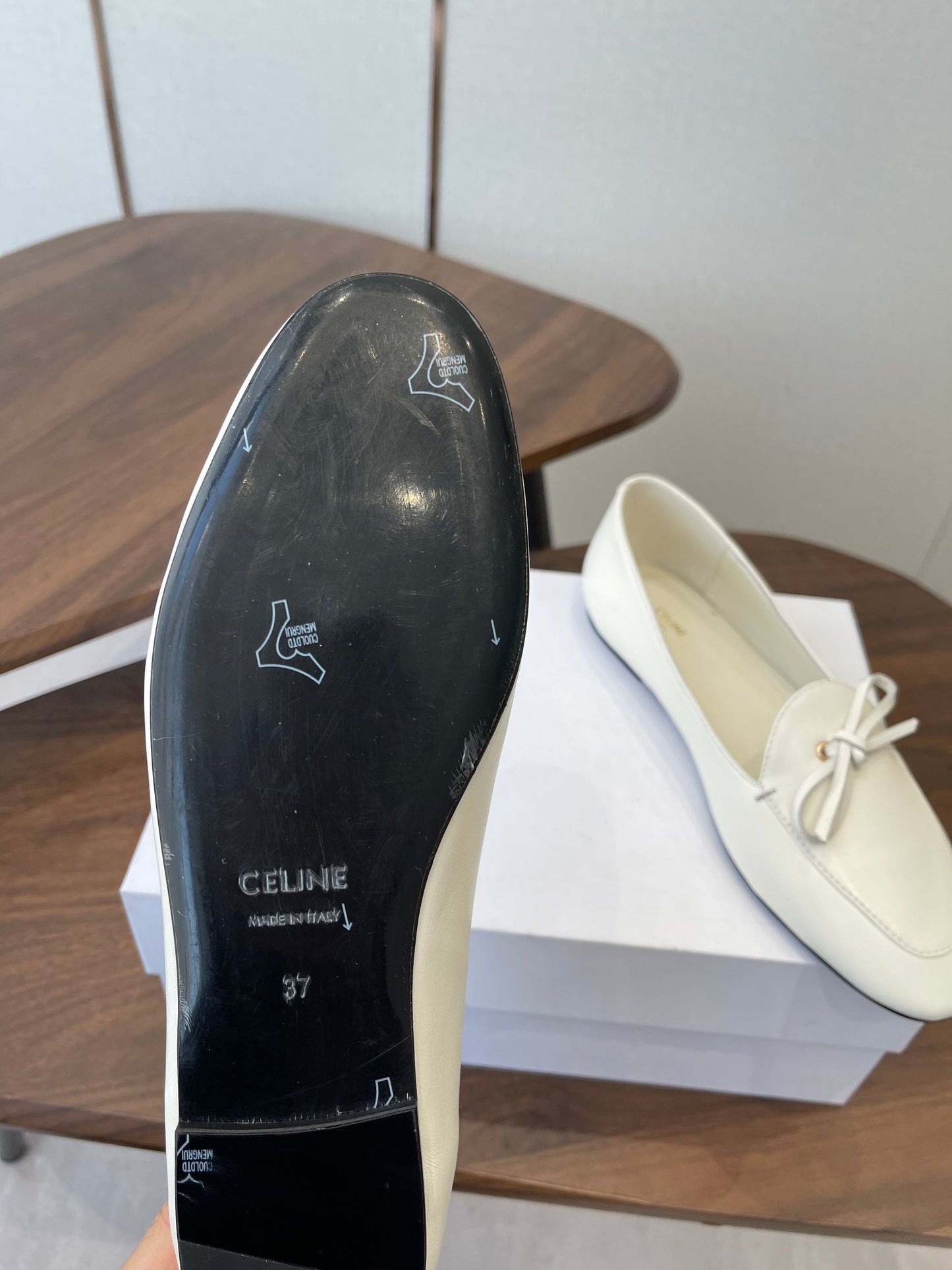 Celine 26 Loafers White Sheepskin 624696