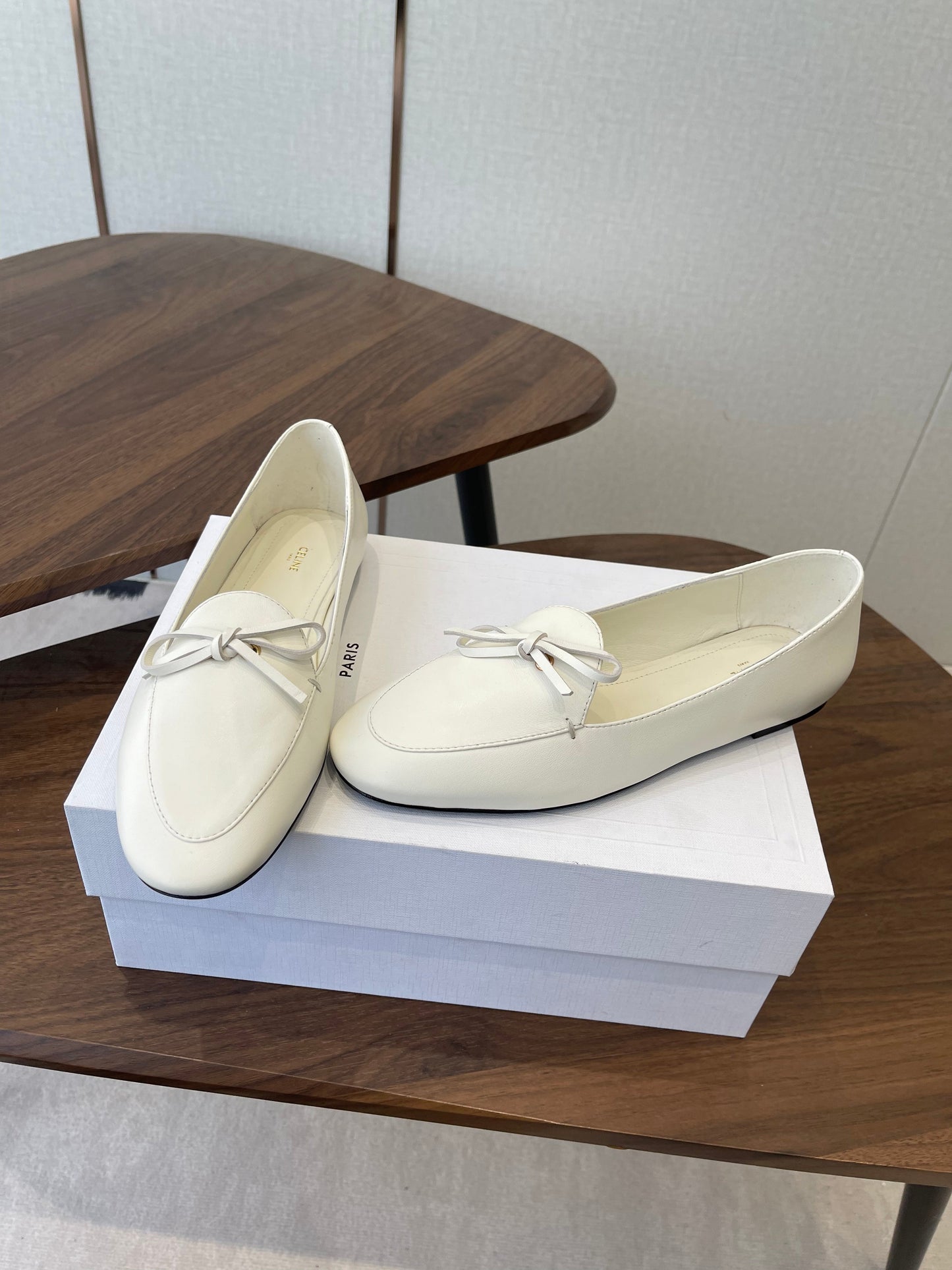 Celine 26 Loafers White Sheepskin 624696