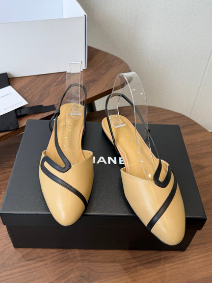 Chanel 2026 Open Back Flat Sandals Leather Sheepskin 833990
