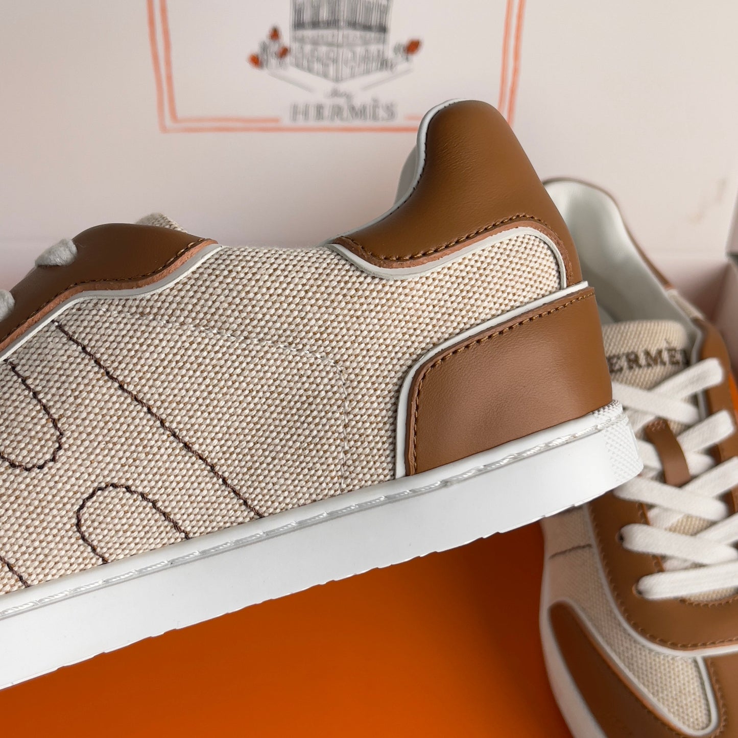 HM Match Sneaker Beige mix Brown Sheepskin Canvas 609039