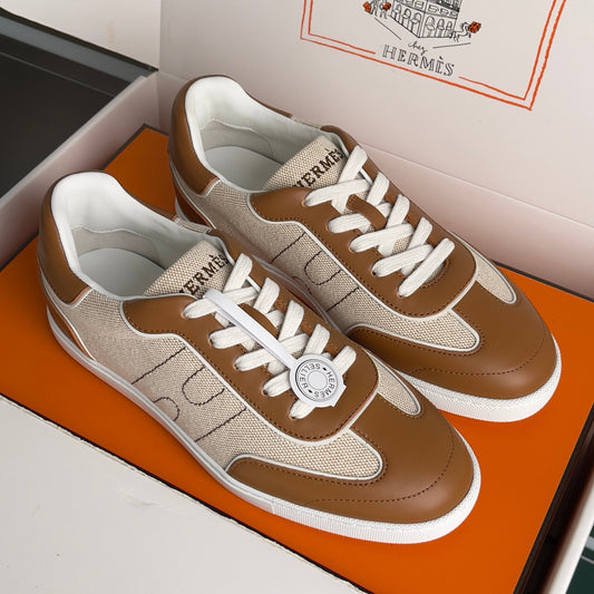 HM Match Sneaker Beige mix Brown Sheepskin Canvas 609039