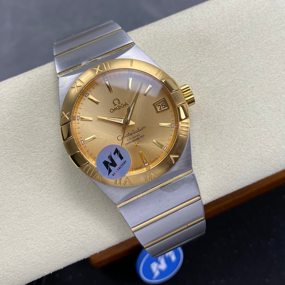 Omega Constellation Co-Axial Chronometer 38mm Gold Steel Case Yellow Dial