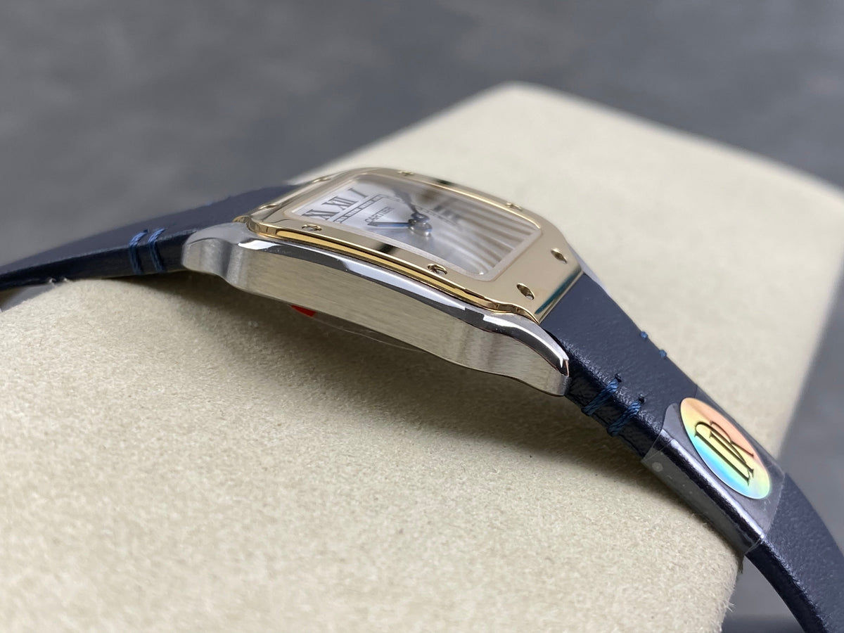 Cartier Santos 35mm White Dial Navy Blue Leather