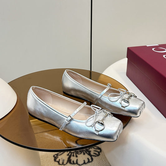GG 26SS Ballet Flats Silver Metallic Sheepskin 645708