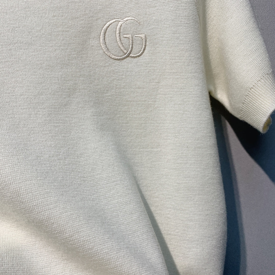 GG SS26 Knit Wool Top Embroidery White Wool 350899