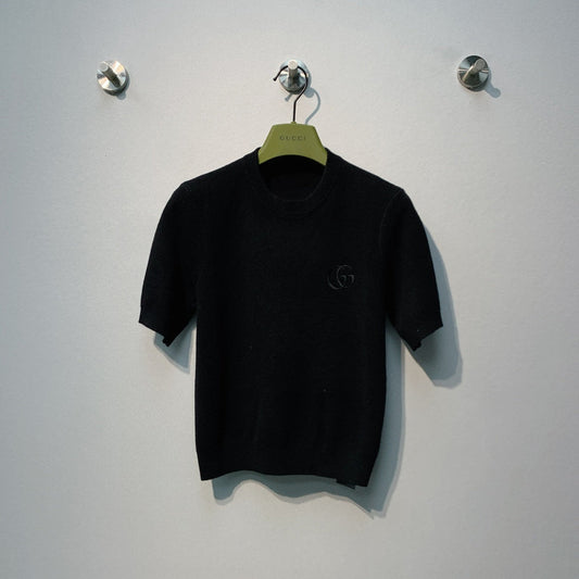 GG SS26 Knit Wool Top Embroidery Black Wool 350898