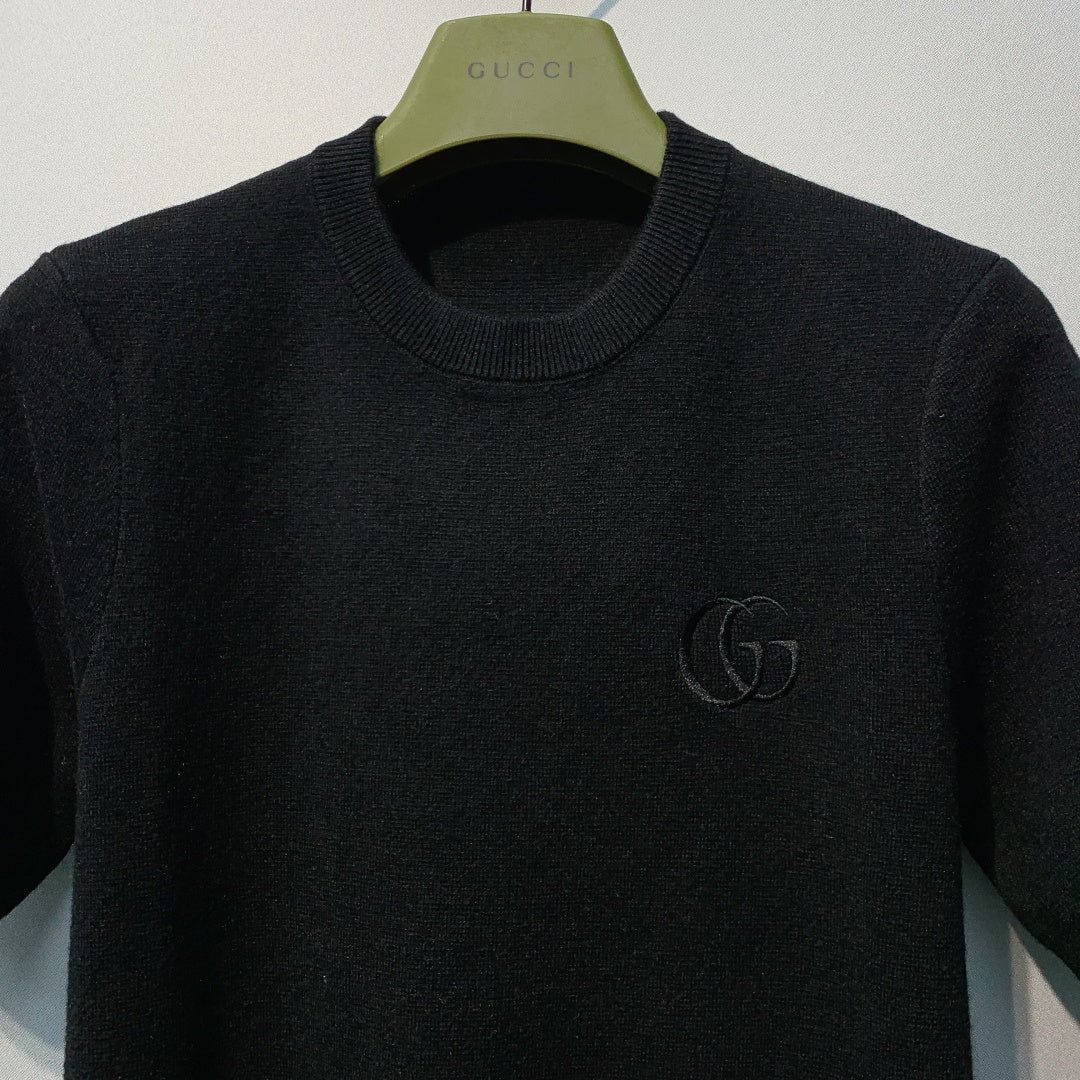 GG SS26 Knit Wool Top Embroidery Black Wool 350898