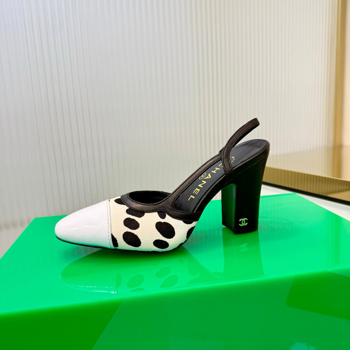 CC Slingback 9cm White Cream Leopard-Print Leather 923845