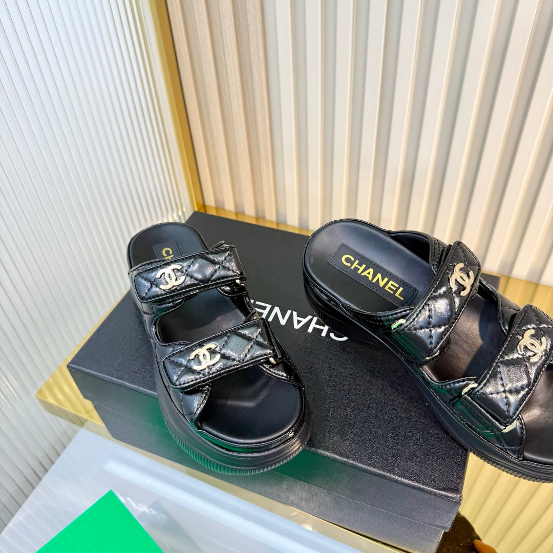 Chanel 26S Platform Sandals in Black Lambskin