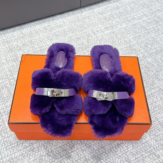 HM 25s H Shaped Slipper with Buckle Purple Shearling 462191