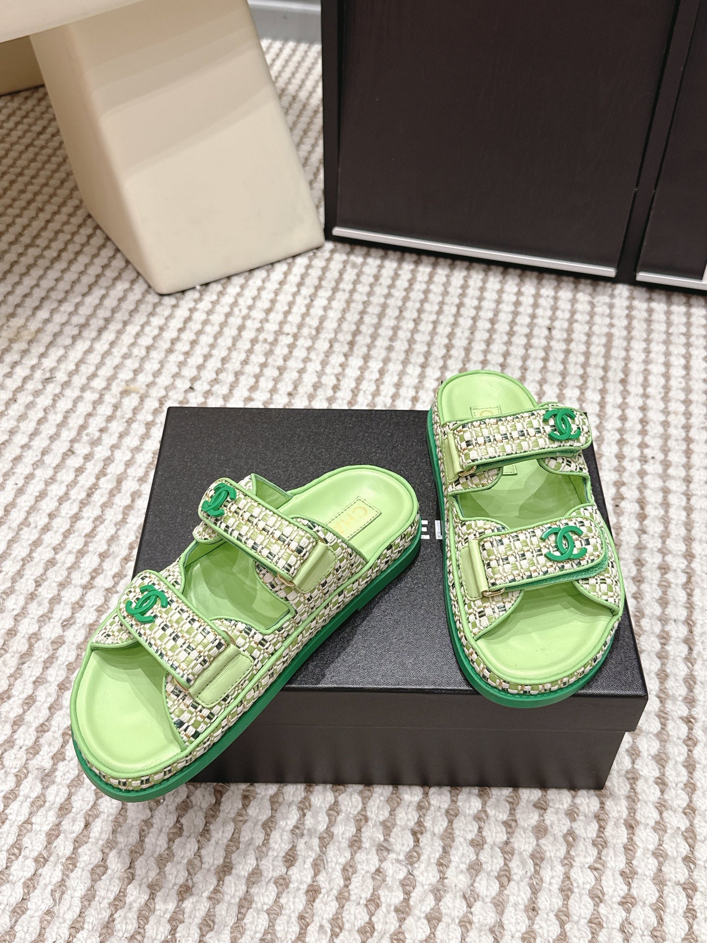 Chanel 2026 Leather Raffia Strap Sandal