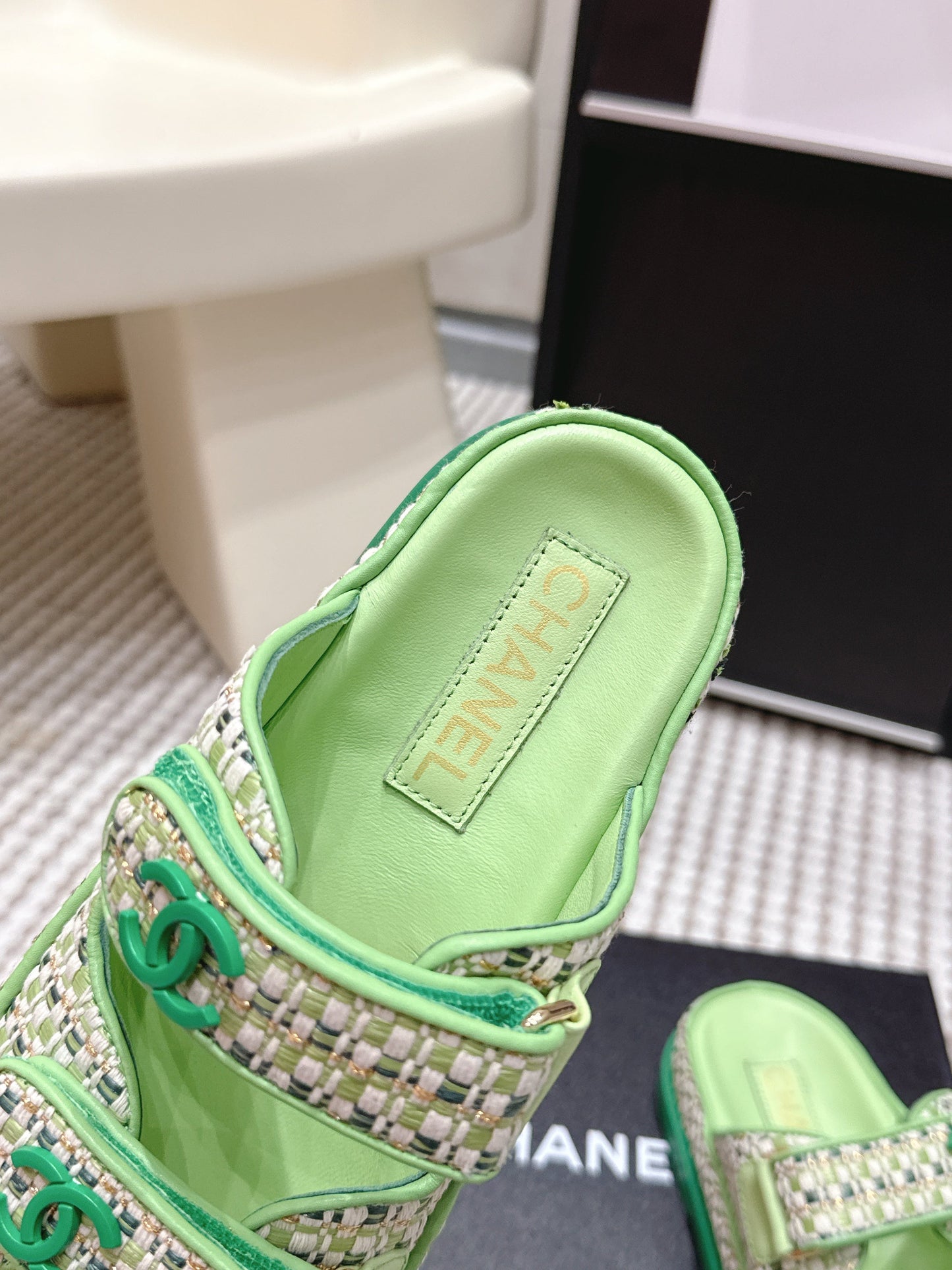 Chanel 2026 Leather Raffia Strap Sandal