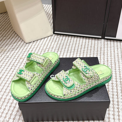 Chanel 2026 Leather Raffia Strap Sandal