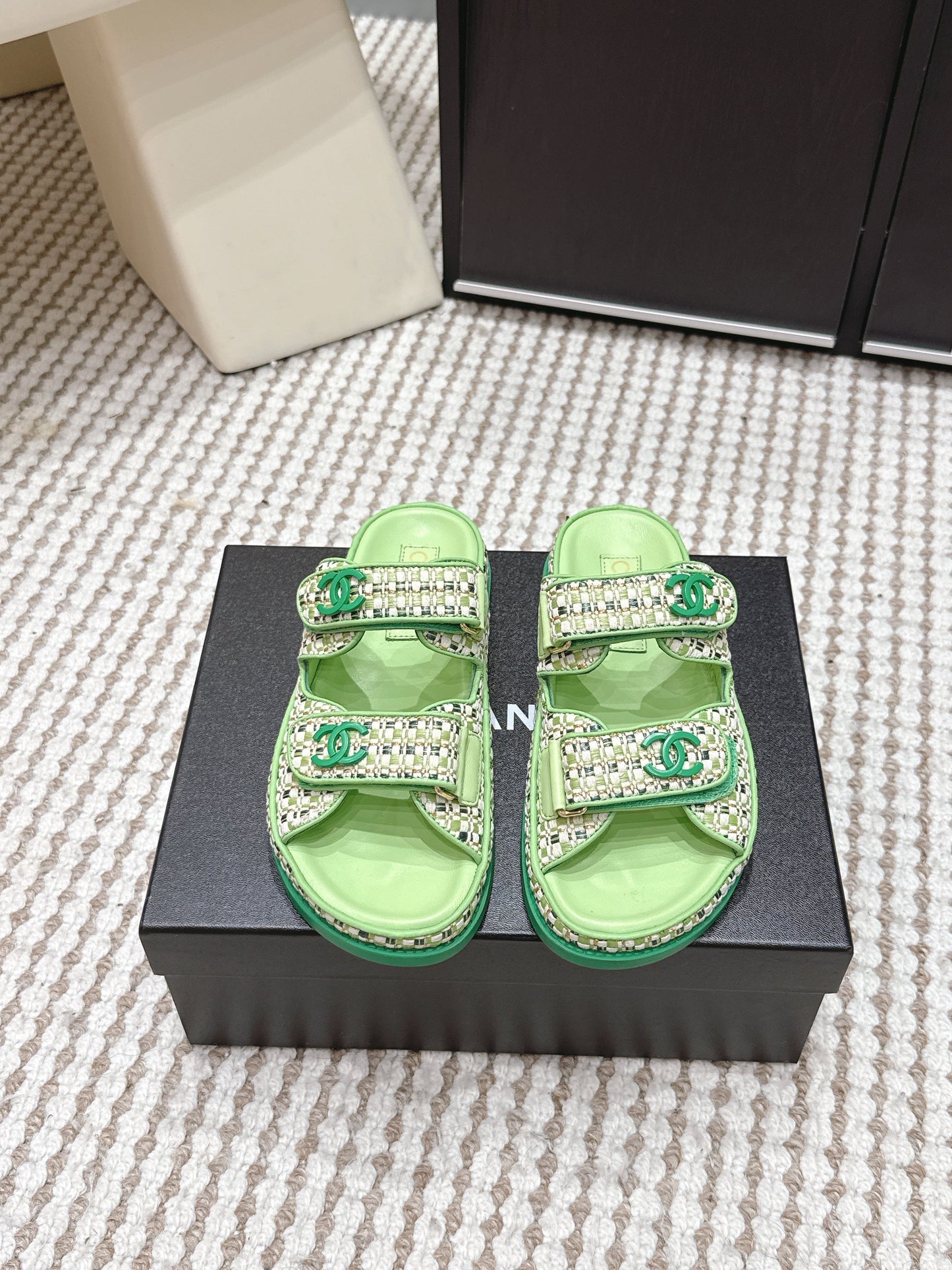 Chanel 2026 Leather Raffia Strap Sandal