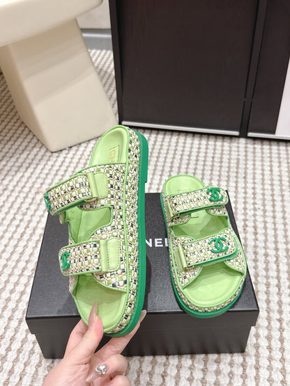 Chanel 2026 Leather Raffia Strap Sandal