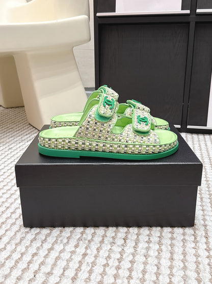 Chanel 2026 Leather Raffia Strap Sandal